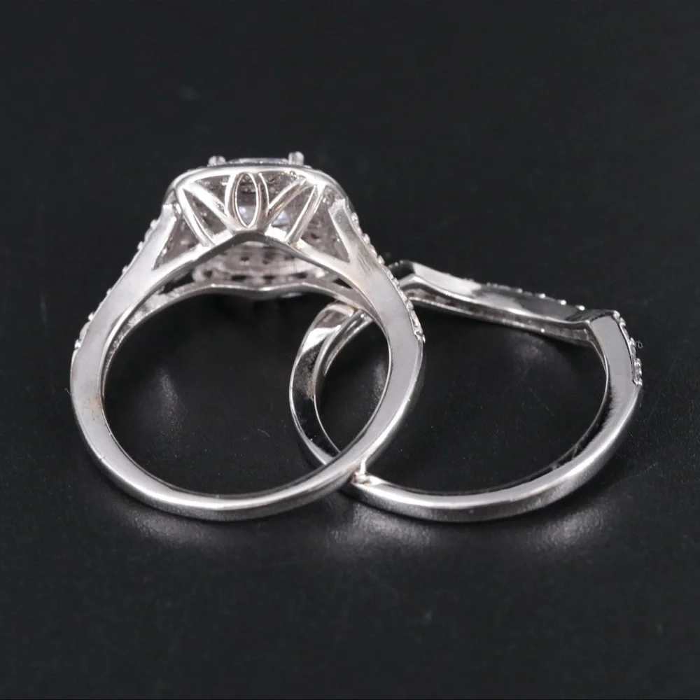 NWOT Orchid CZ Bridal Ring Set Silver-tone Cushion Setting Costume Jewelry Halo